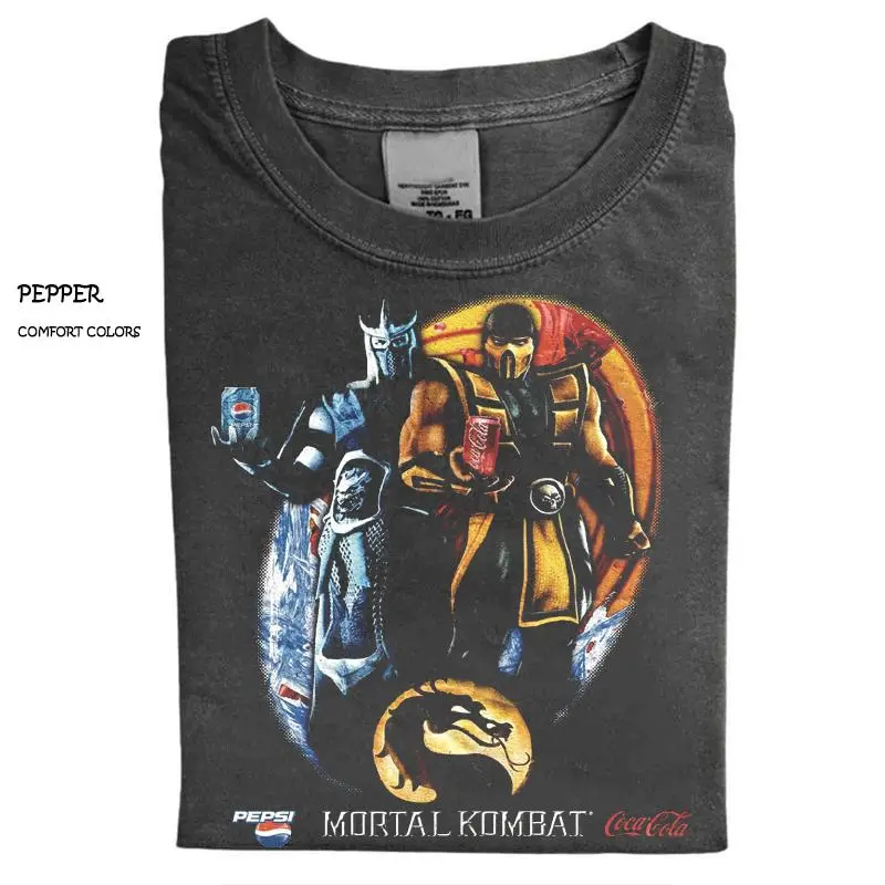 Mortal Kombat Soda Parody T-Shirt, Retro Gaming Streetwear Graphic Shirt, 90s Bootleg Fighting Game Tee, Casual, Unisex Cotton T-Shirt, Menswear, Womenswear