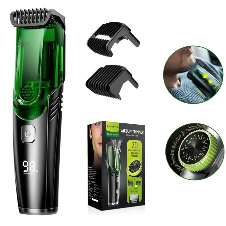 Vacuum Beard Shaver, Beard Trimmer for Men, Vacuum Mustache Trimmer for Less Mess, Rechargeable Electric Beard Cutting Kit with Adjustable Length Comb, Built-in Vacuum Trimmer for Mustache, Sideburns, Facial Hair, Father's Day Gift