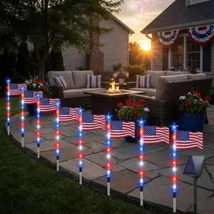【Memorial Day】8-Piece Solar Flag Light Set, 4th of July Decorations 8 Lighting Modes, 8-in-1 American Flag Solar Lights, Memorial Day Decorations Featuring Red, White, and Blue Lights for Independence Day Pathway Garden Decorations Yard Pathway