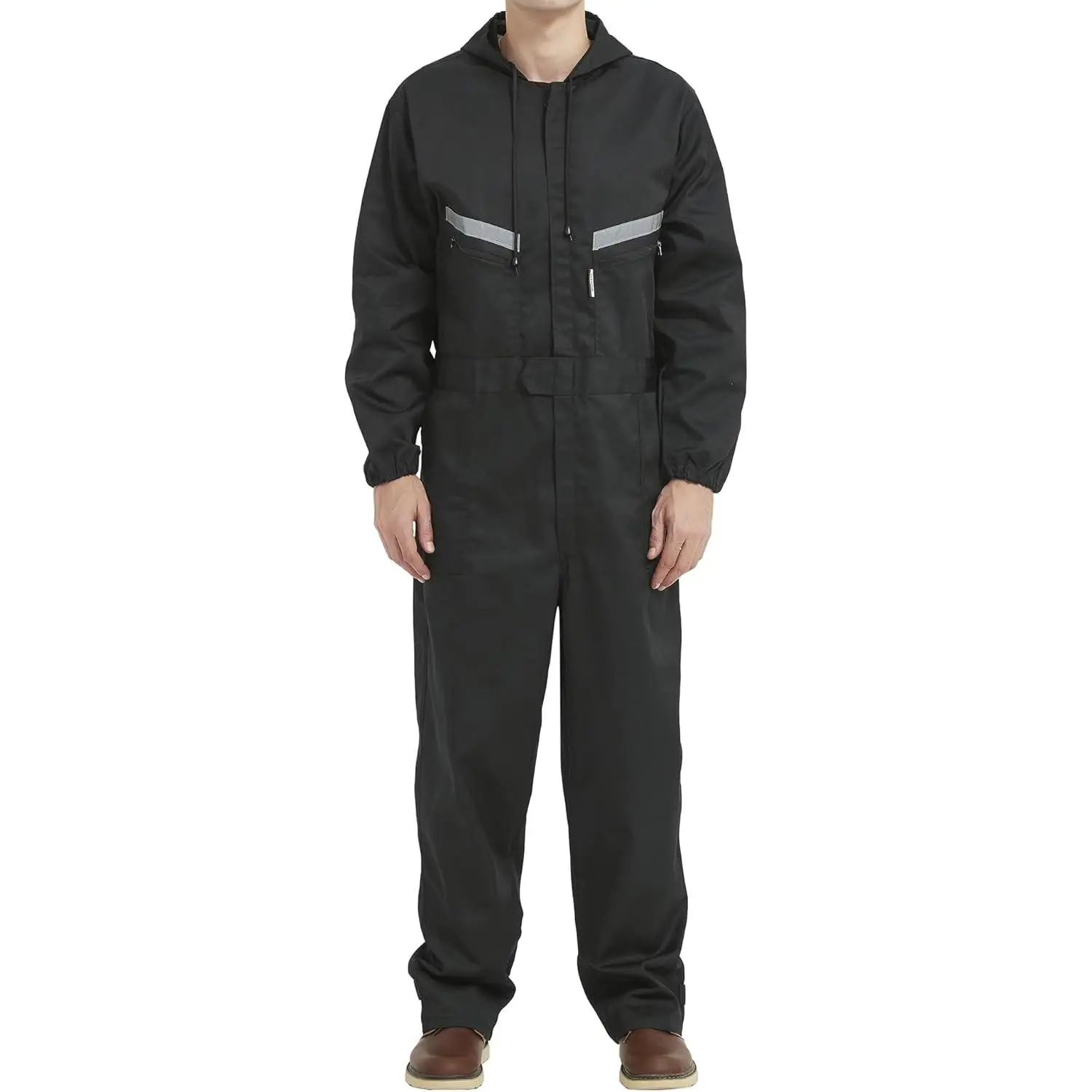 Mens Mechanic Hooded Long Sleeve Hi Viz Zippered Work Coveralls Workwear Jumpsuits Overalls
