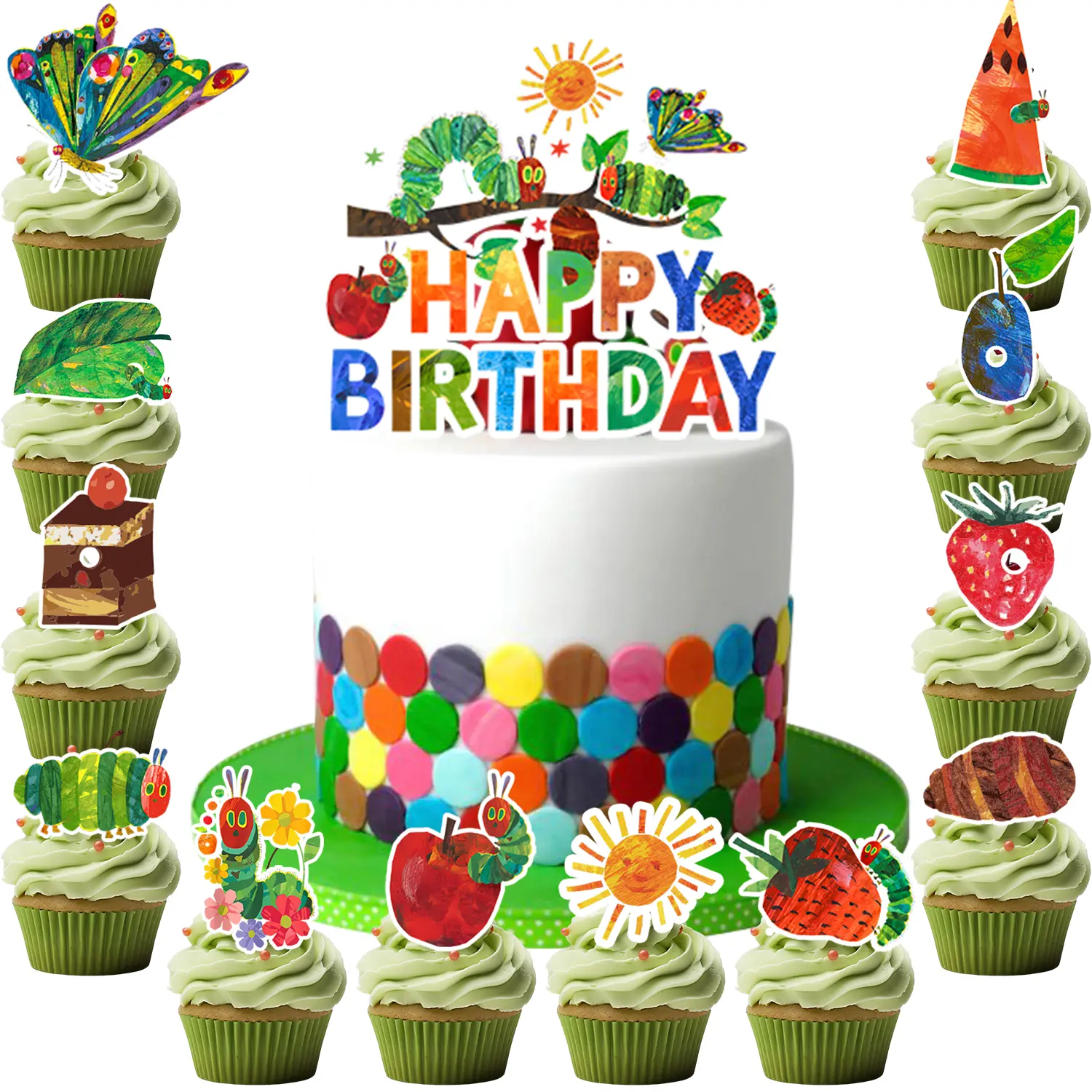 25pcs Very Hungry Caterpillar Cake Decorations, Hungry Caterpillar Decorations Set Including Caterpillar Cake Topper + Hungry Caterpillar Cupcake Toppers for Kids Baby Shower