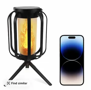9 Inch Solar Lantern Outdoor Light with Base Upgraded Flickering Flame Waterproof for Patio Garden Room Decoration Ideal Gift for Holidays