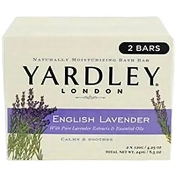 Yardley London English Lavender Naturally Moisturizing Bath Bar 2 Bars with Pure Lavender Extracts & Essential Oils Calms & Soothes