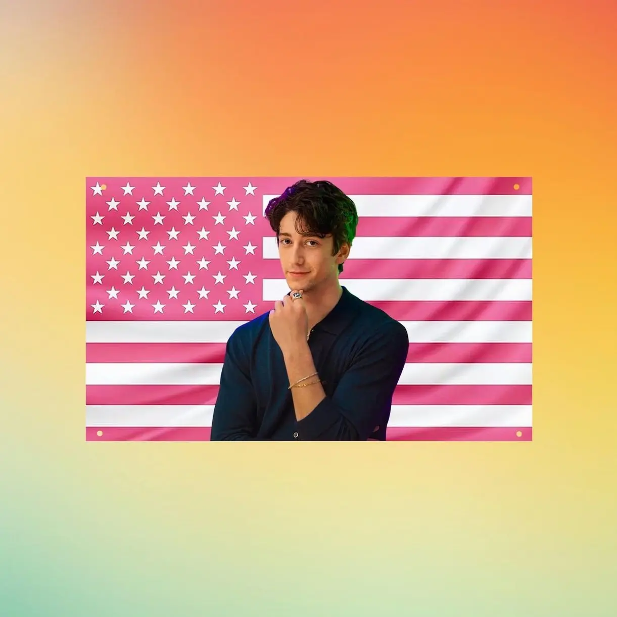 Milo Manheim Pink US Flag Wall Tapestry, Zombies 4 Wall Flag, Disney Actor Bedroom Decor, Fan Gift