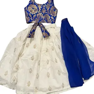 Lehenga Choli Set Size 20-30 - Blue and White Traditional Dress for Size Range 20 to 30