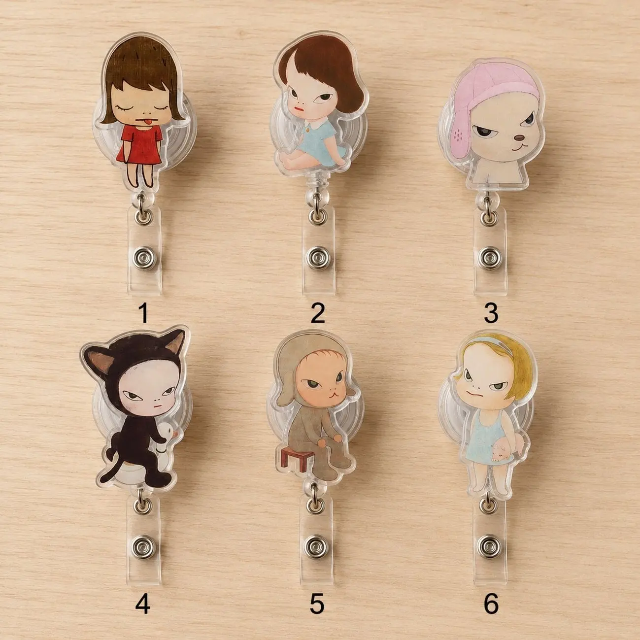 Vintage Yoshitomo Nara Cute Anime Girl Acrylic Retractable Badge Reel ID Holder Nurse Teacher Clip