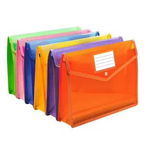 Plastic Expanding File Folder, Transparent Envelope with Snap Closure, No Dividers, Large Capacity, Various Colors, A4 Size, Home Office School Use