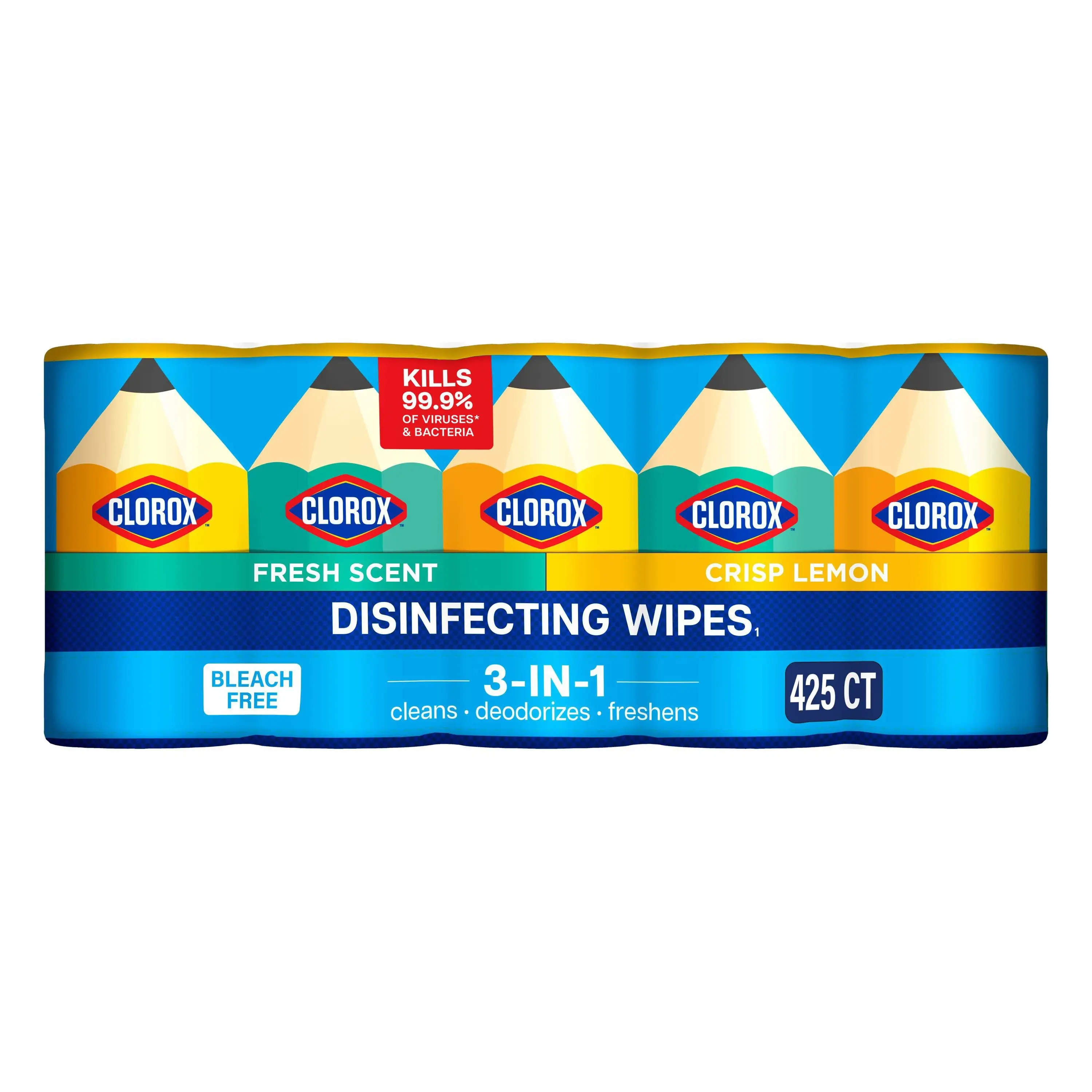 Clorox Multipurpose Antiseptic Disinfectant Wipes - 5-Pack Convenient Disposable Cleaner, Kitchen Cleaning Supplies, Helps Remove Dirt from Countertops, Fresh & Crisp Lemon Scents, 425 Total Wipes, Cleaner Wipes