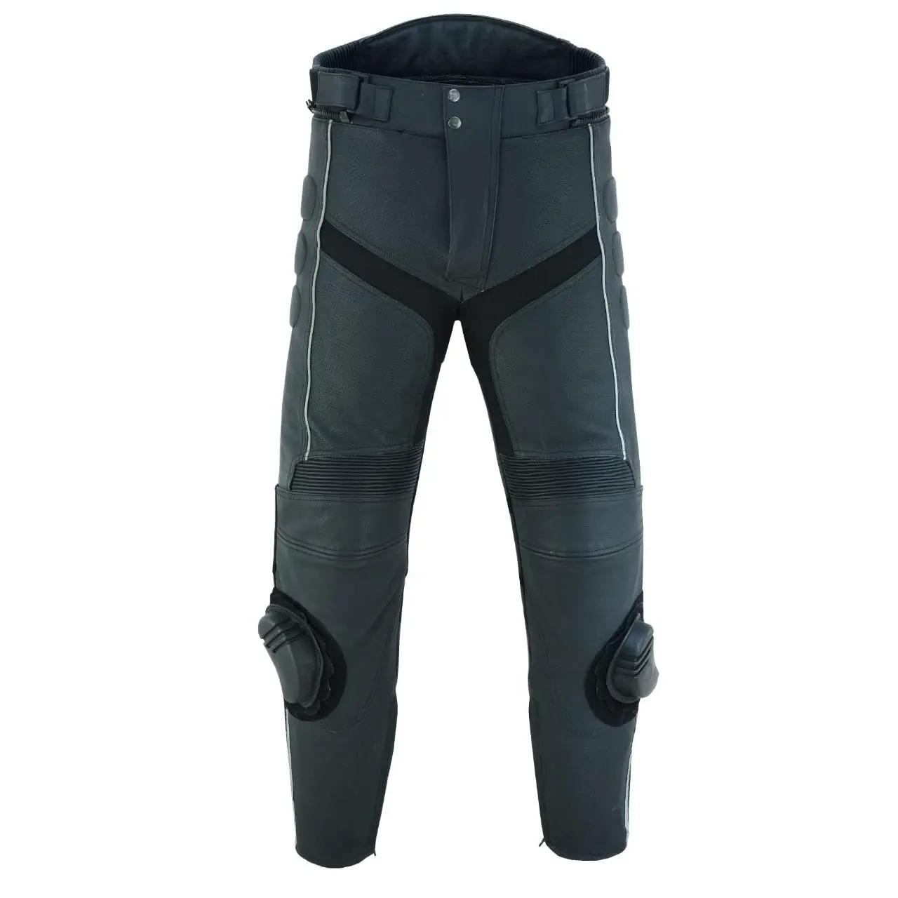 Mens Motorcycle Long Leg Leather Armoured Safety Pants IN-2088 Size(32) Black