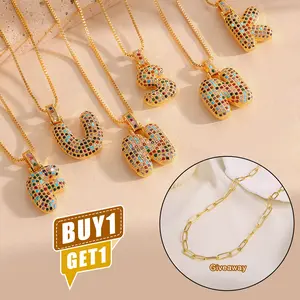 【Buy 1 Initial Bubble Letter Necklace and get 1 paper clip necklace for free】Chesky Initial Bubble Letter Necklace Colorful Boho Balloon Pendant Box Chain Necklace Dainty Pave CZFashion Jewelry for Parties with Gift Box for Father's Day