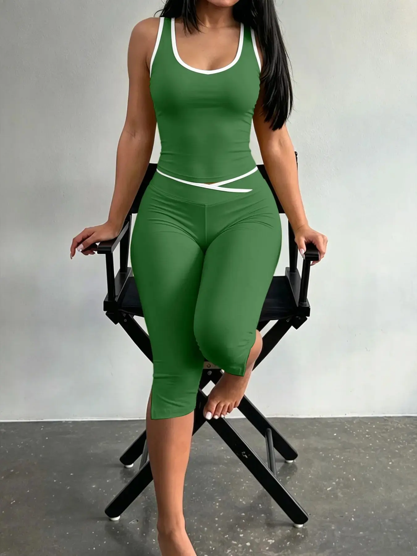 Lw Zillionaires Slim Fit Cross Waist Tank Top and Capri Set, Perfect for Summer, Stylish, Casual, Everyday and Comfortable, Ideal for Warm Weather