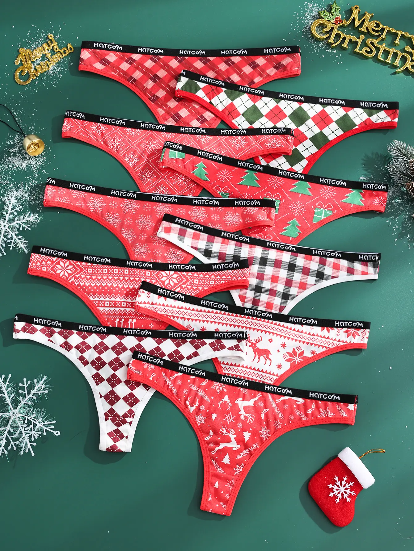 Hotcom Women's Graphic Print Thong Panty Set - Soft, Breathable, Seamless Low-Waist Underwear with a Comfortable Fit, Everyday
