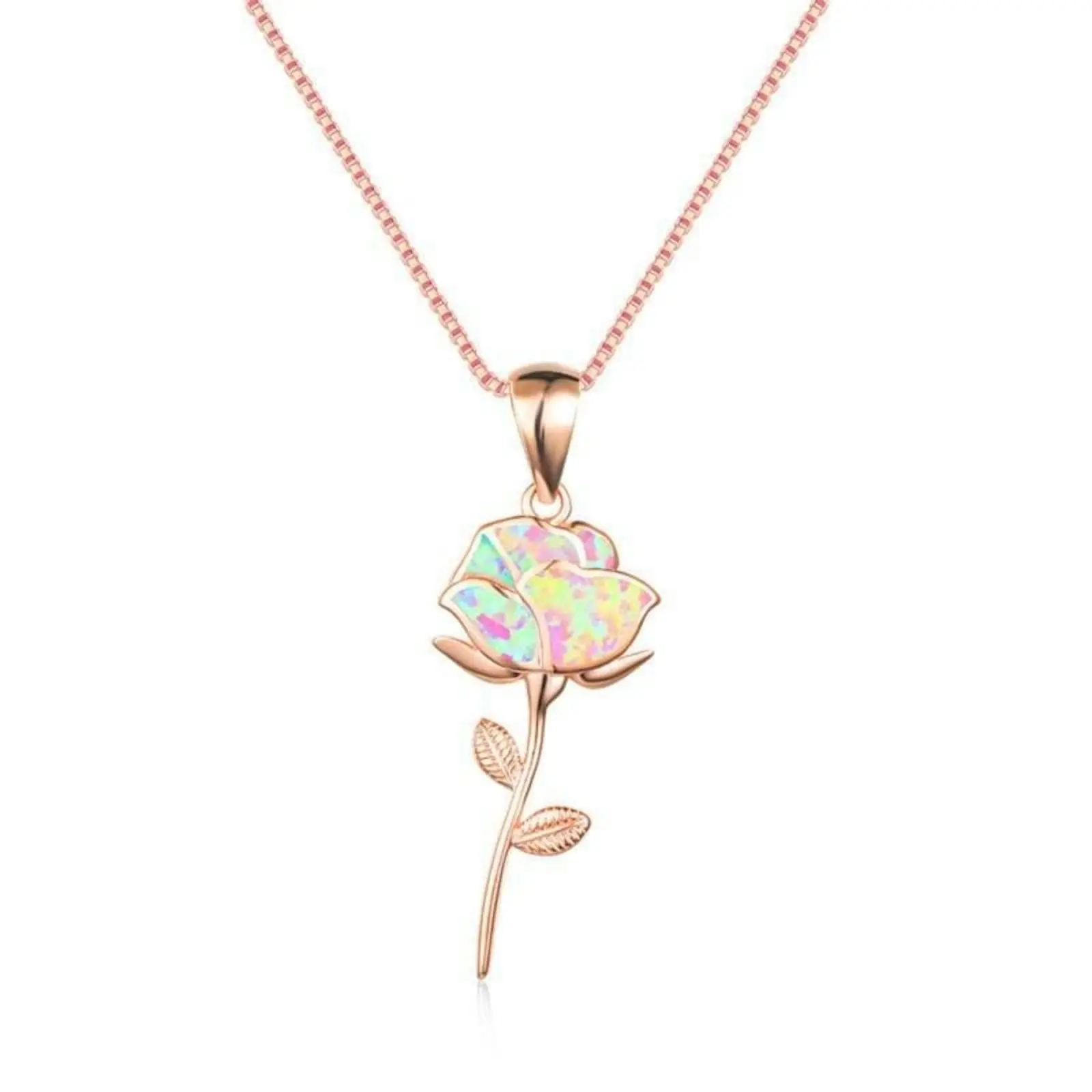 Loveden Beauty Beast Elegant Pink Opal Rose Pendant For Women Daily Collarbone Chain Rose Gold Opal Jewelry Necklace Valentines Day Gift