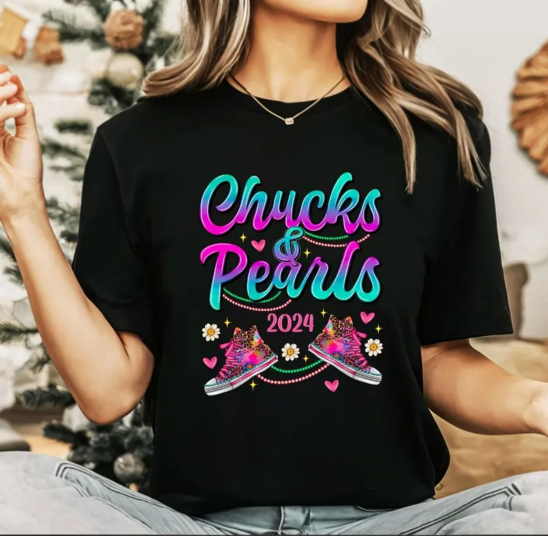 Kamala Harris 2024 Shirt, Chucks And Pearls T-Shirt, Madam President Tee, Kamala Rally Shirt, Presidential Election 2024 Cotton Crewneck