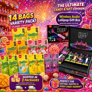AMOS Peelerz 14 Bags Variety Pack + TastySounds Wireless Audio Lollipop Gift Box, Peelable Gummies & Candy Gift Set, Ships in 2 Packages
