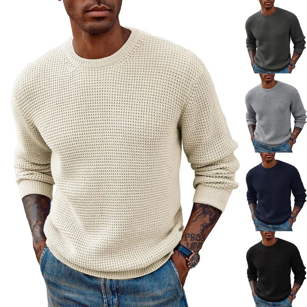 Men's Fashion Long-Sleeve Acrylic Plain Knitwear Long Cardigan - Casual Loose-Fit Round Neck Normal Outerwear with Premium Fabric for Youth (British Look), Menswear