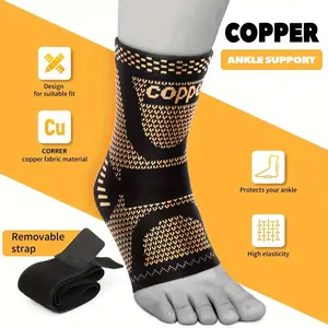 Set of 2 copper ankle compression sleeves; unisex support compression sleeves that are breathable and warm, ideal for hiking, basketball, volleyball, soccer, softball, golf, running, rock climbing, fitness, weightlifting, and other outdoor activities
