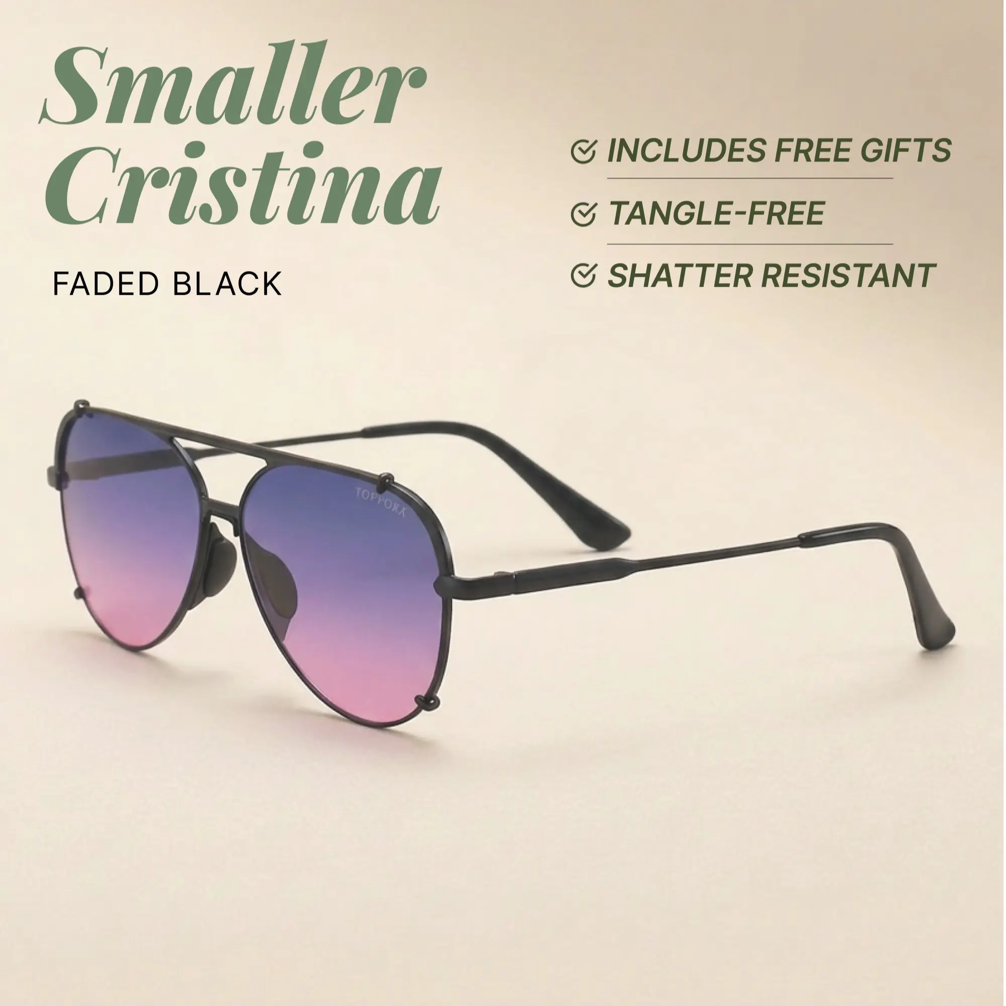 Smaller Cristina - Faded Purple & Pink - Tangle Free Round Aviator Sunglasses - Certified Shatter-Resistant Lenses - UV400 - For Women & Men