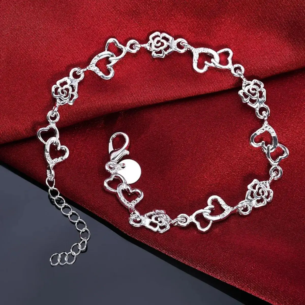 Beautiful 925 Sterling Silver Bracelet for Women | Heart & Flower Chain Design | Cute, Fashionable Jewelry for Weddings, Parties & Special Occasions | Elegant Gift for Ladies