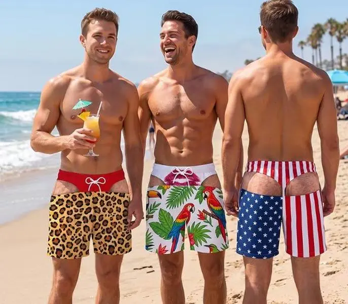 25 Designs Funny Men’s Swim Trunks, HG Custom Fake Underwear Beach Shorts, Wide Load Birthday Gag Gift For Him, Summer Gag Gift For Men, Summer Vacation