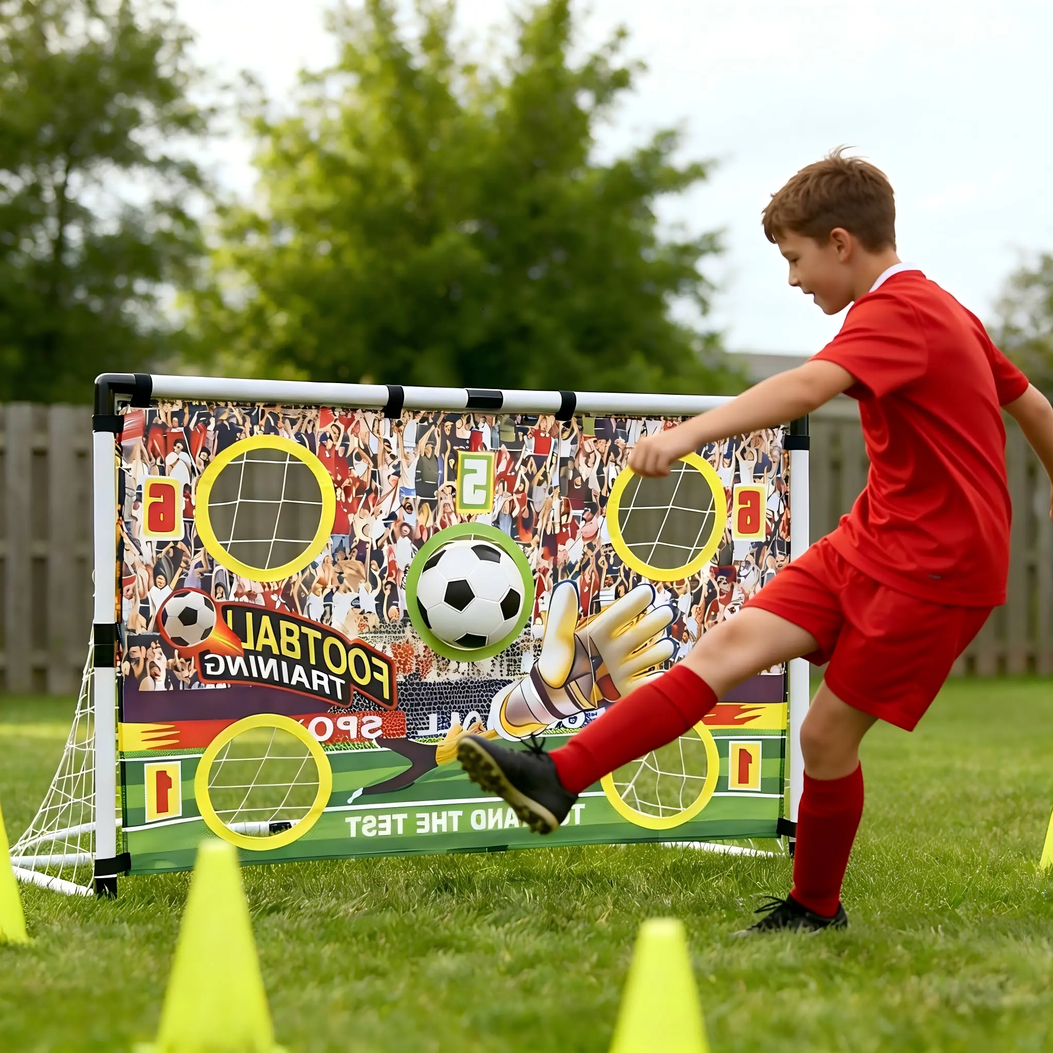 47 In Durable 2-in-1 Football Goal Frame Set - Portable Polypropylene Training Target Net with Rebounder, for Kids’ Soccer Practice, Parks, Professional Sports Gift (Soccer Balls Compatible), Outdoor Play, Backyard Soccer sohochic