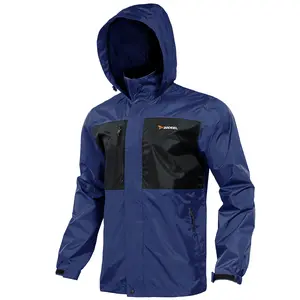 RODEEL Men's 722 Waterproof Long Sleeve Hooded Neck Rain Jacket - Lightweight, Breathable, Durable Polyester Fabric Full-Zip Windbreaker - Universal Multi-Size Outdoor Hiking, Camping Rainwear, Holiday Gift