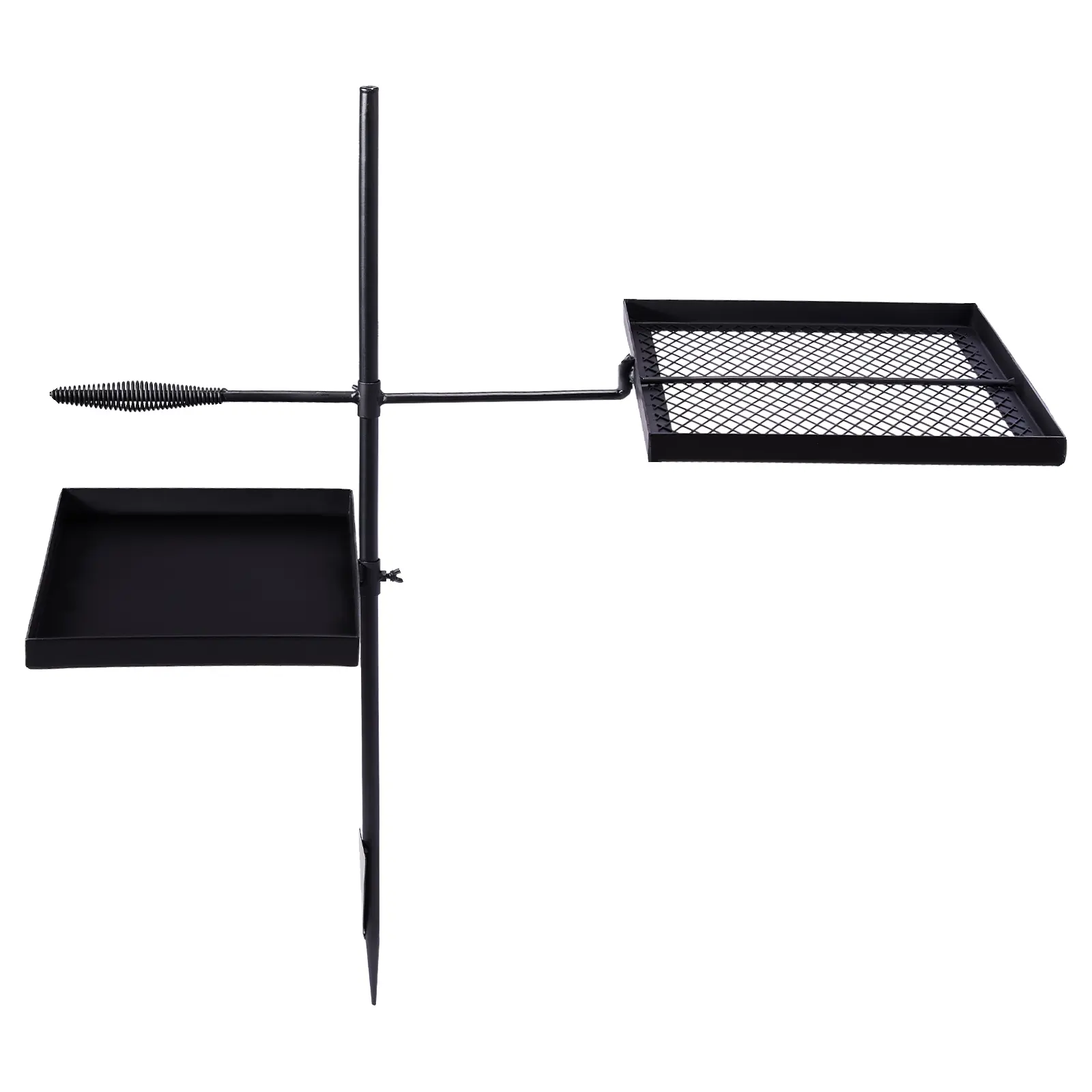 Rotating Campfire Grill & Skillet Combo – Height Adjustable Portable Fire Pit Cooking Grate with Pan, 360° Swivel Outdoor Camping BBQ Grill, Black