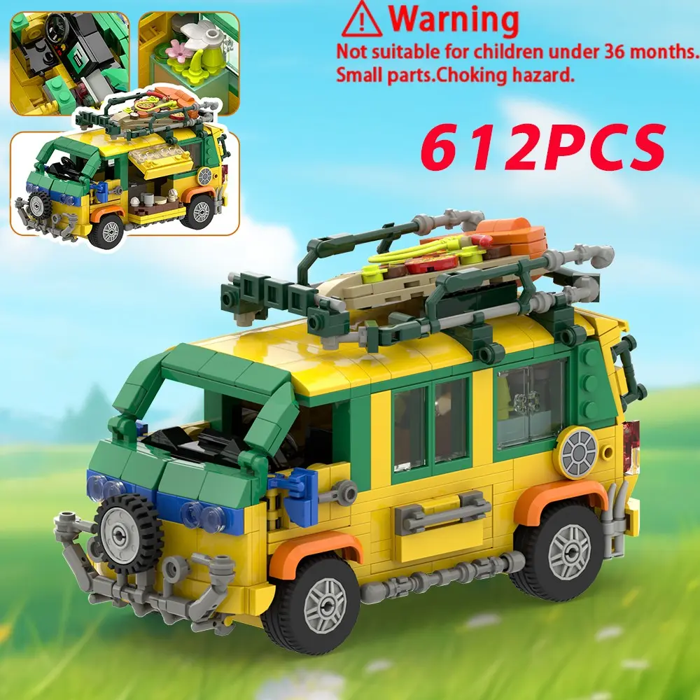 Popular Movie Inspired Pizza Van Building Bricks Set, Openable Doors, Building Block Model, Diy Building Model, Creative Construction Toy for Movie Fans & Collectors, Vehicle Building Blocks