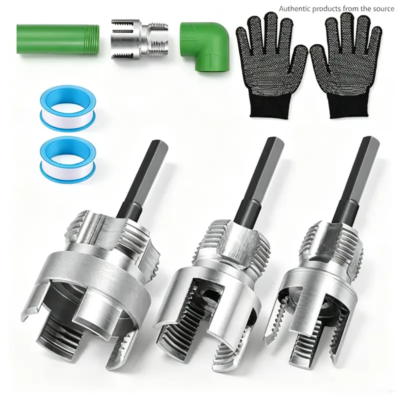 3Pcs Pipe Threading Tool Set Internal External Thread Cutter for 1/2 3/4 1 Inch PVC Plastic Conduit Electric Drill Attachment Plumbing Kit