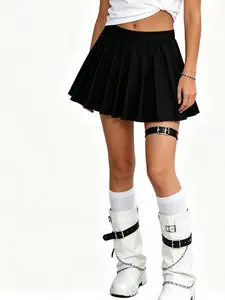 Y2K Sweet Cool High Waist Pleated Mini Skirt, Flirty Versatile Slimming A-Line Half Skirt, American Retro Style, Casual Sporty Tennis Skirt, Pleated Tennis Skirts