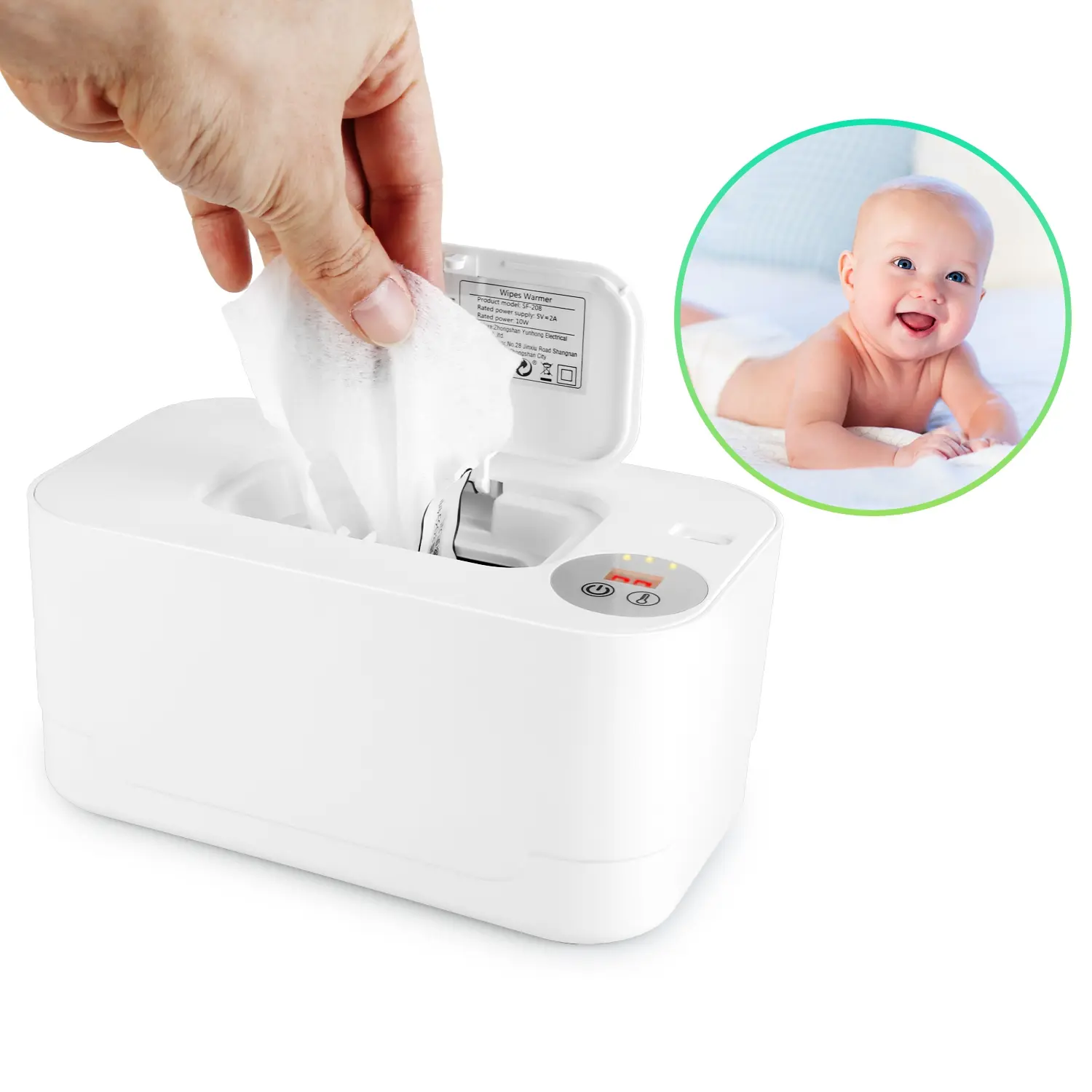 Bathroom Wipe Warmer Dispenser (1 Pack) - 5V 2A Type-C Powered, 3 Adjustable Temperature Modes, Large Capacity Compact Storage Container with Built-in LED Lights, 10W Rated Power, Even Warmth for Household Vanity Care, Night Light