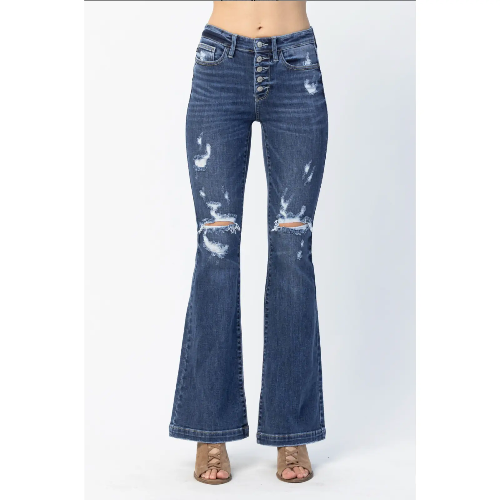 Judy Blue Destroyed Button Fly Trouser Flare