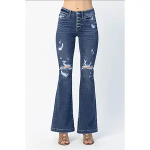 Judy Blue Destroyed Button Fly Trouser Flare