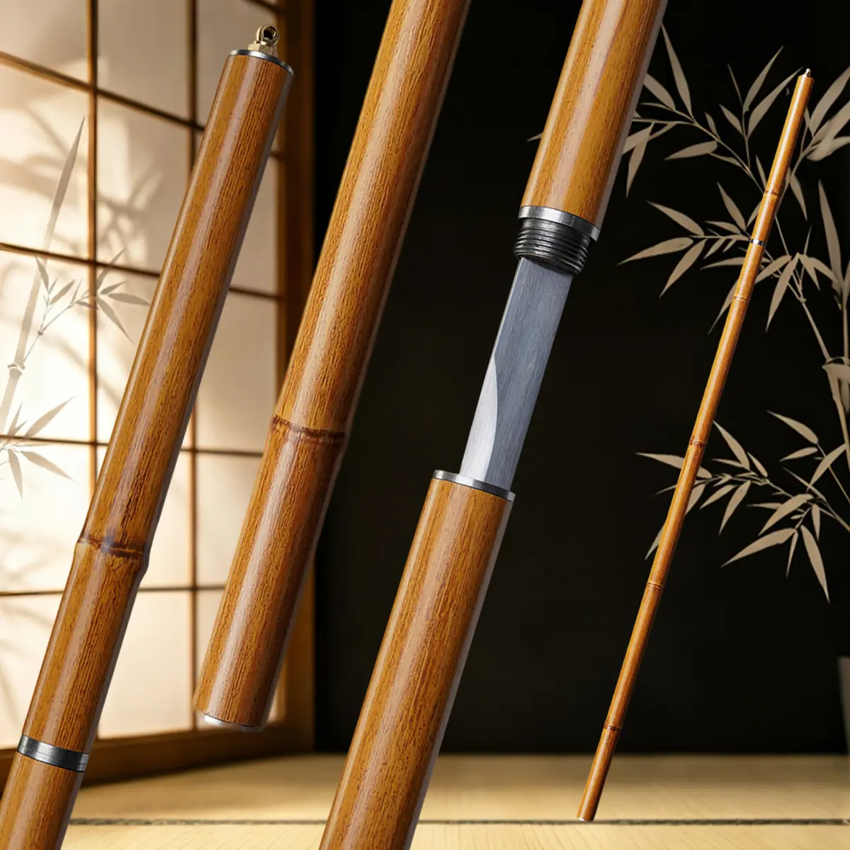 Bamboo Sword 1060 High Carbon Steel Hand Forged Folding Knife Tactical EDC Utility Tool Camping Survival Gift for Men
