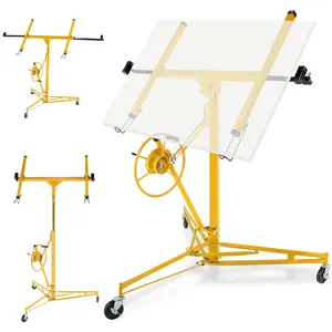 Yellow Drywall Lift, 150lb Drywall Lift Jack with Wheels - 11FT Adjustable Steel Sheetrock Hoist for Ceiling & Wall Installation - Heavy Duty Panel Lifter for Pros & Homeowners