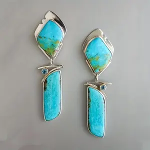 1 Pair Authentic Turquoise Stone Earrings - Unique Vintage-Inspired Design, Hypoallergenic and Nickel-Free, Trendy Men's Jewelry Accessory for Everyday Wear, Perfect Gift Idea
