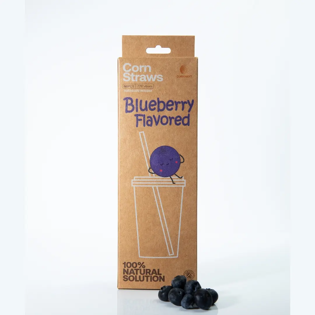 Blueberry Flavored Corn Based Drinking Straws 7.75" - 6mm