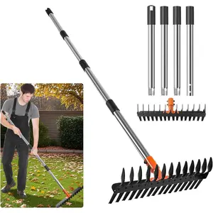 57-Inch Thatch Rake - Professional Dethatcher & Soil Aerator with 15" Steel Tines, Detachable Handle for Lawn Thatching and Compacted Soil Removal