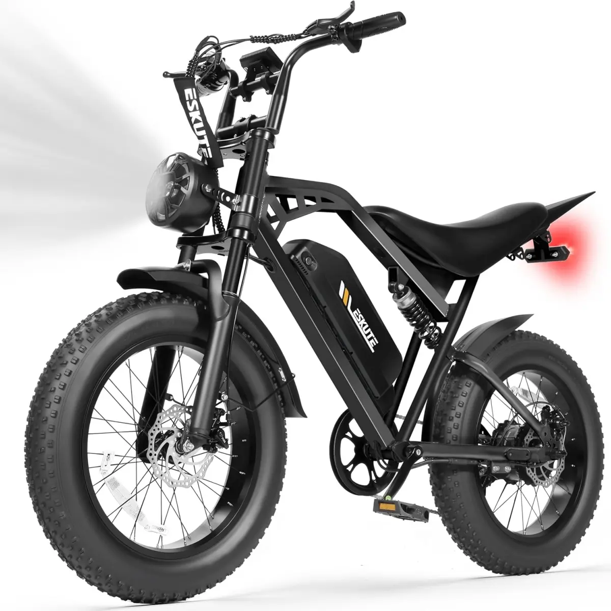 ESKUTE V200 Electric Bike for Adults,52V20.8Ah, 20" x4.0 Fat Tire, 30-32MPH,NFC Unlock Color Display,7-Speed Dual Suspension,Dirt E-Bike,80 Miles, Streamlined Frame, E Bikes for Adults