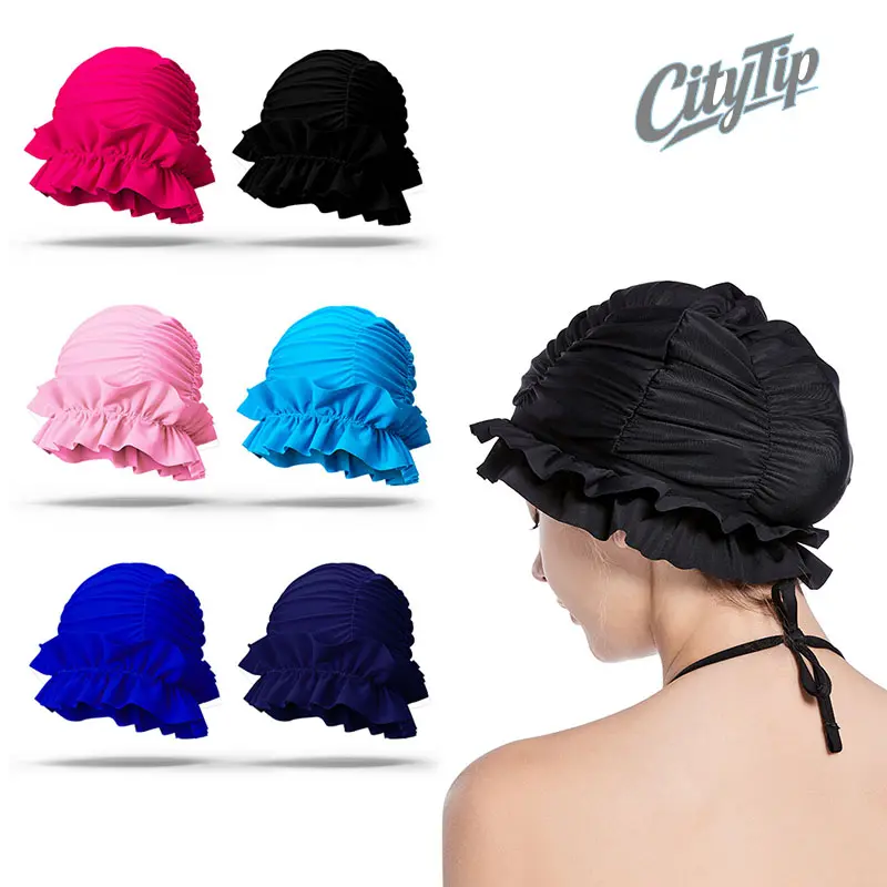 Women's Retro Ruffled Swimming Cap - High-Stretch, Ear-Protective, Non-Waterproof, Comfortable for Long Hair, Pool & Beach Use