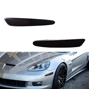 2pcs For 2005 2006 2007 2008 2009 2010 2011 2012 2013 Chevy Corvette C6 Front Side Marker lamps Light Housings Smoke Lens Covers,Replace OEM:10440721 10440722 GM2551196 10316651