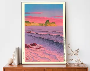 Japanese Poster, Woodblock Art, Morning Sea at Shiribeshi by Kawase Hasui, Japandi Decor, Ocean Poster
