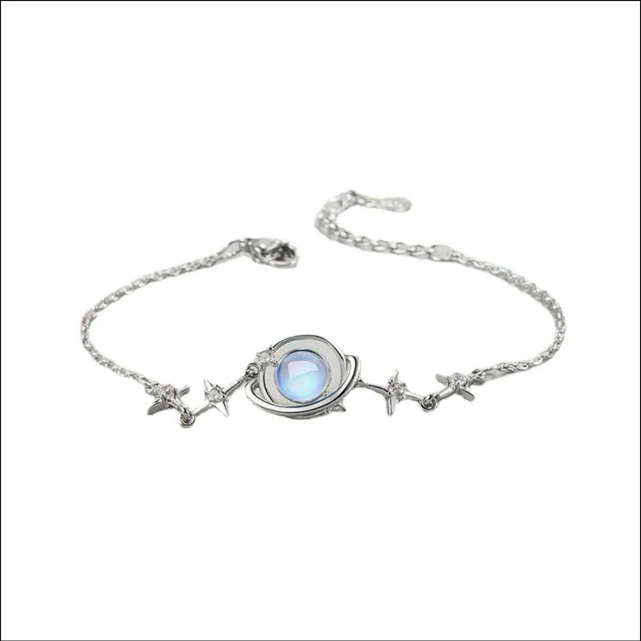 Celestial Alloy Metal Charm Bracelet for Women, Delicate Starry-Sky Jewelry with Moonstone Beads and Planet Star Charms, Celestial Theme, Arm Candy Accessories, Divine Feminine, Astrology Lifestyle, Bangle, Elegant, Daily, Female, Celestial Bracelet, Wris