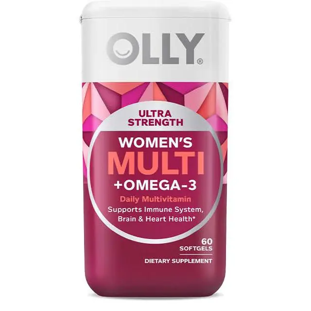 Olly Ultra Women's Daily Multivitamin Supplement Softgels, Overall Health, Immune System Support, Mint, Pink, 60 Count