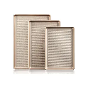 Weekly Deals [Father's Day Gifts]HONGBAKE Diamond.Texture Baking Sheet Pan Set, Non-Stick CookieSheets,Teflon-Free Heavy Duty Bakeware -3 SizesBaker, Pink Kitchenware Cooking