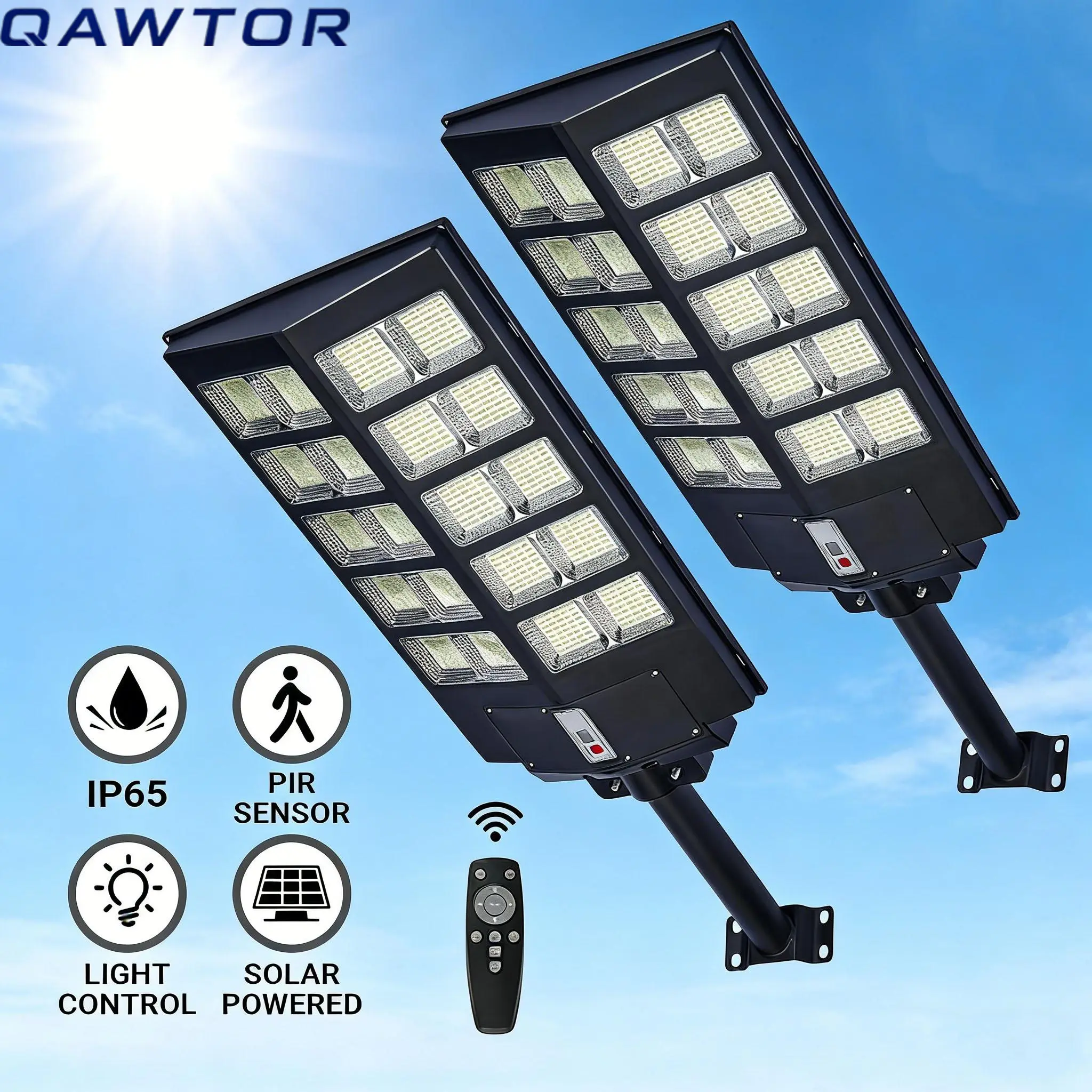 2pcs Solar Parking Lot Light Solar Street Light Outdoor with Motion Sensor IP65 Waterproof Commercial Lighting Adjustable Angle Remote Control