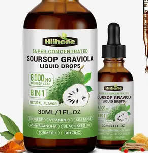(2 Pack) 8 in 1 Graviola Soursop Leaf Extract Liquid - Soursop Bitters Liquid with Sea Moss, Ashwagandha and Turmeric, for Immune & Liver, Zzz & Antioxidant & Cell Support,1 Fl Oz