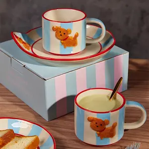 Hand-Drawn High-Quality Dog Ceramic Cup, Creative Striped Embossed Dog Mug, Perfect for Christmas Party Water Cup, Cute Breakfast Milk Oatmeal Cup, Ceramic Mugs