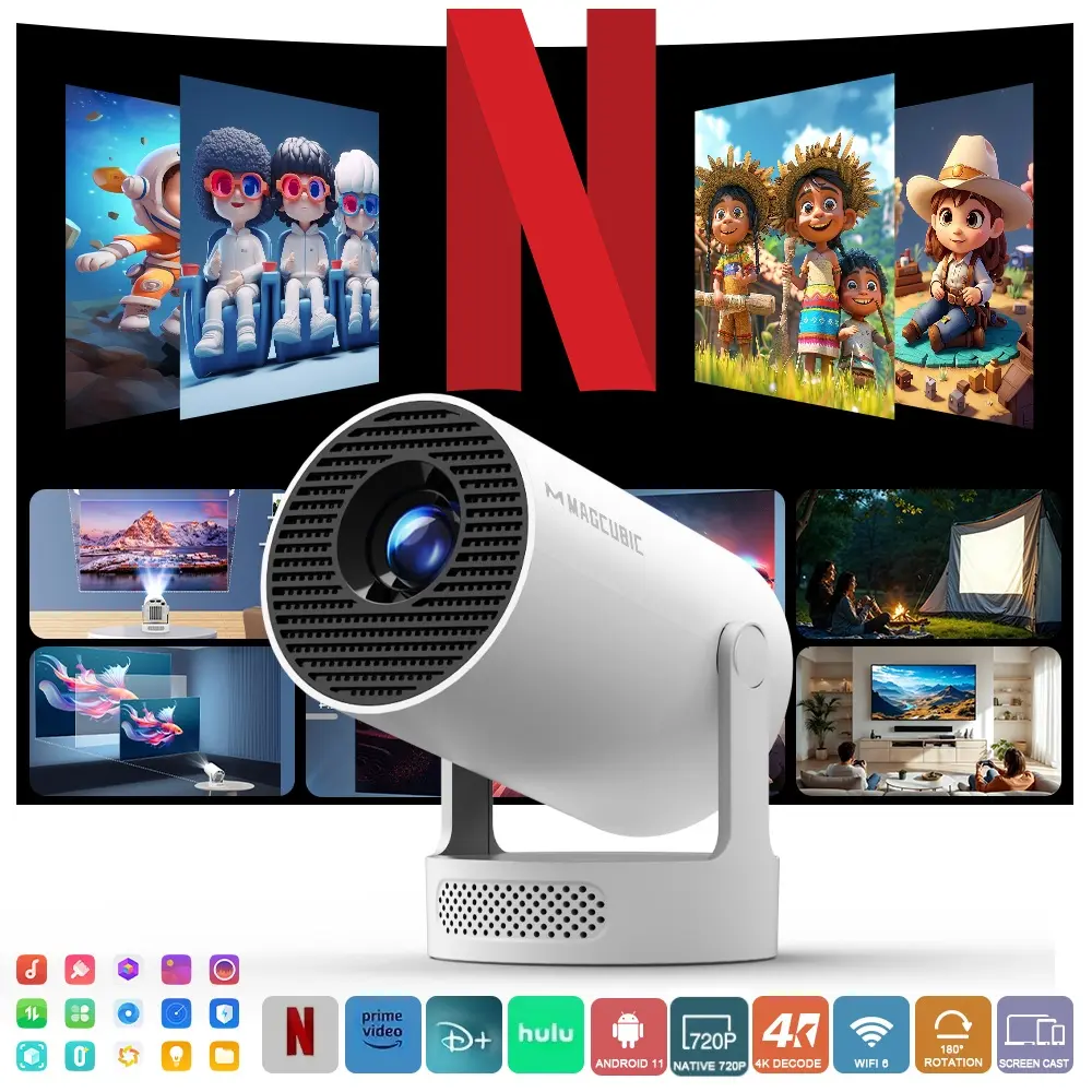 Outdoorfun Mini HY300Pro+ Projector with 8K/4K/1080P Decode 290ANSI Lumens Auto Keystone Correction Dual-Band WiFi6 & Bluetooth5.4 Android 14 1280x720P for Home Cinema Portable Movie Theater Gift - Audio #SummerWins #DealsForYouDays