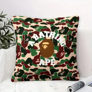 BAPE Abc Camo Theme Throw Pillow with Insert, 45cm Square, Zip Closure Design, Classic Ape Head Logo, Soft Comfort for Bedroom & Sofa, Street Fashion Home Decor, Gift for Brand Fans, Streetwear Enthusiast